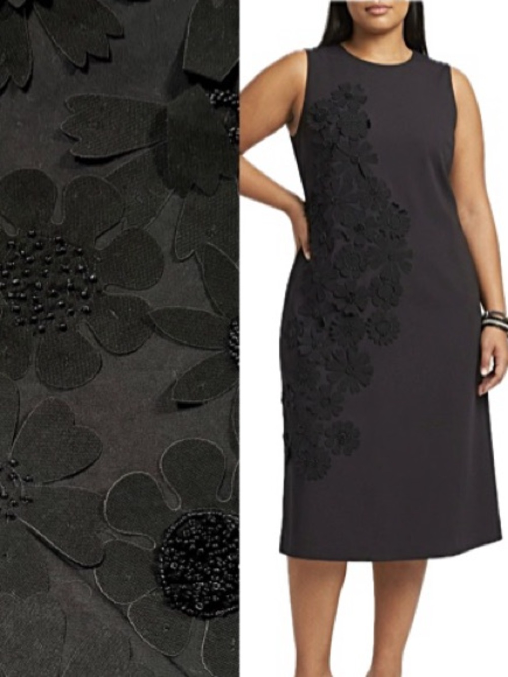 NWT Chico's Flower Applique Sleeveless Dress Size 4 XXL 20/22 Black A-Line Shift